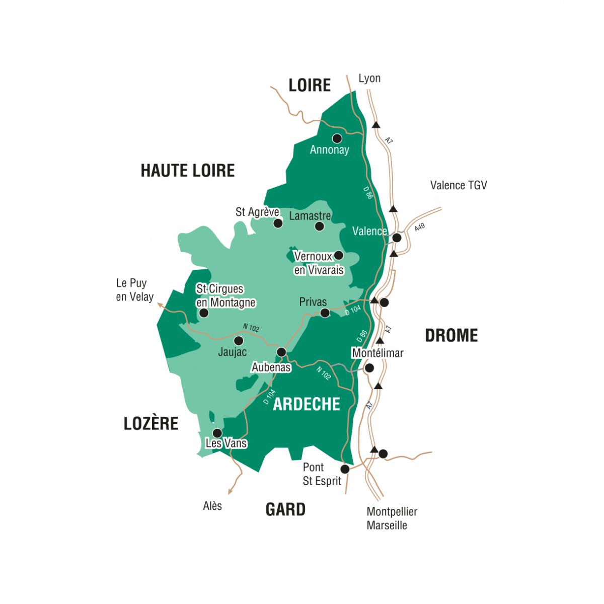 Carte de situation du Parc naturel régional des Monts d'Ardèche